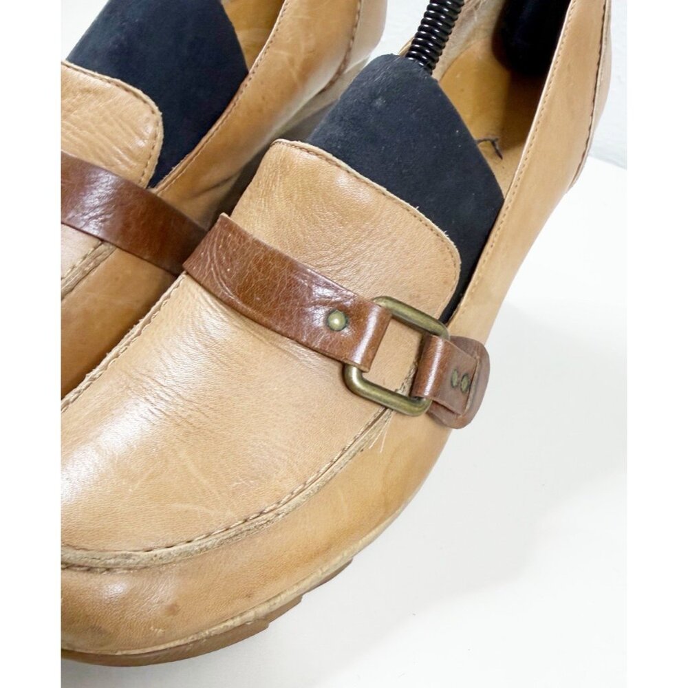 VTG Kenneth Cole Sz 10 Brown Leather Wedge Shoes Mary Jane Boho Neutral GUC - Picture 5 of 12